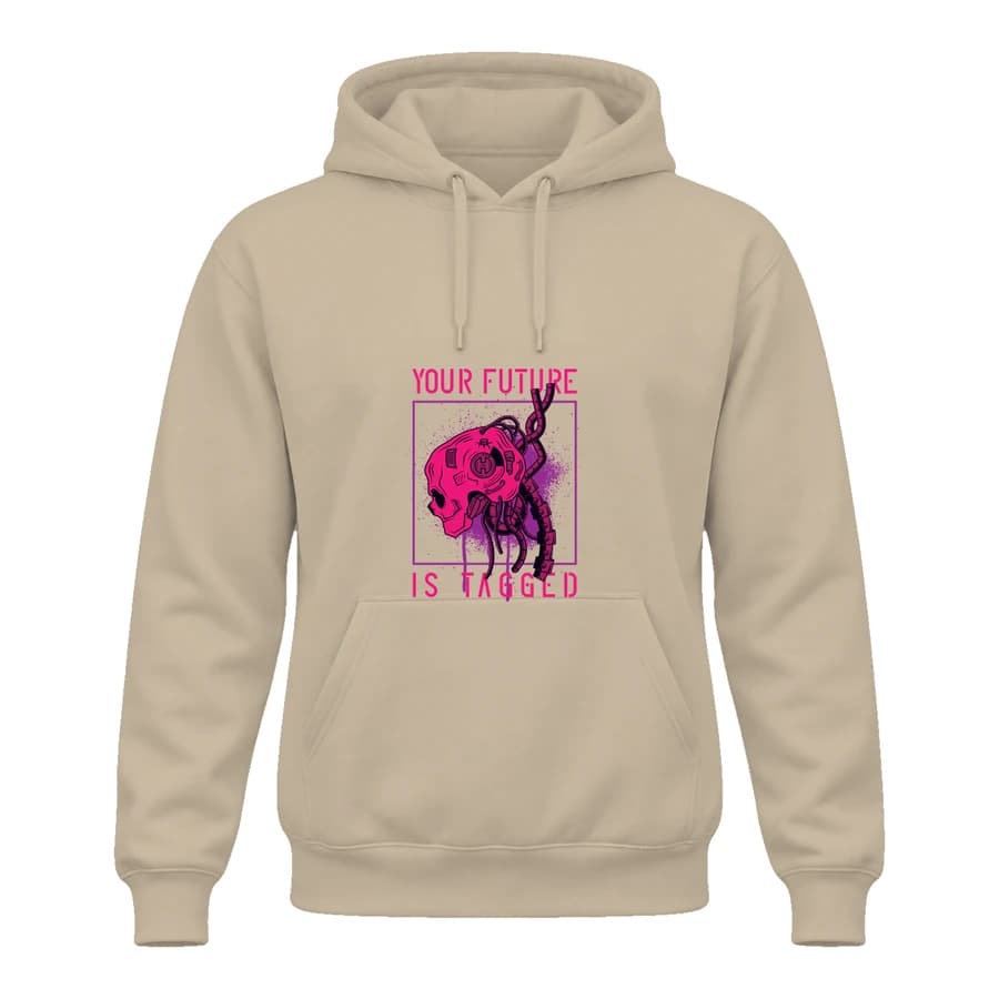 Hoodie — Cyberpunk · Nouvelle fréquence — الأمام — بيج